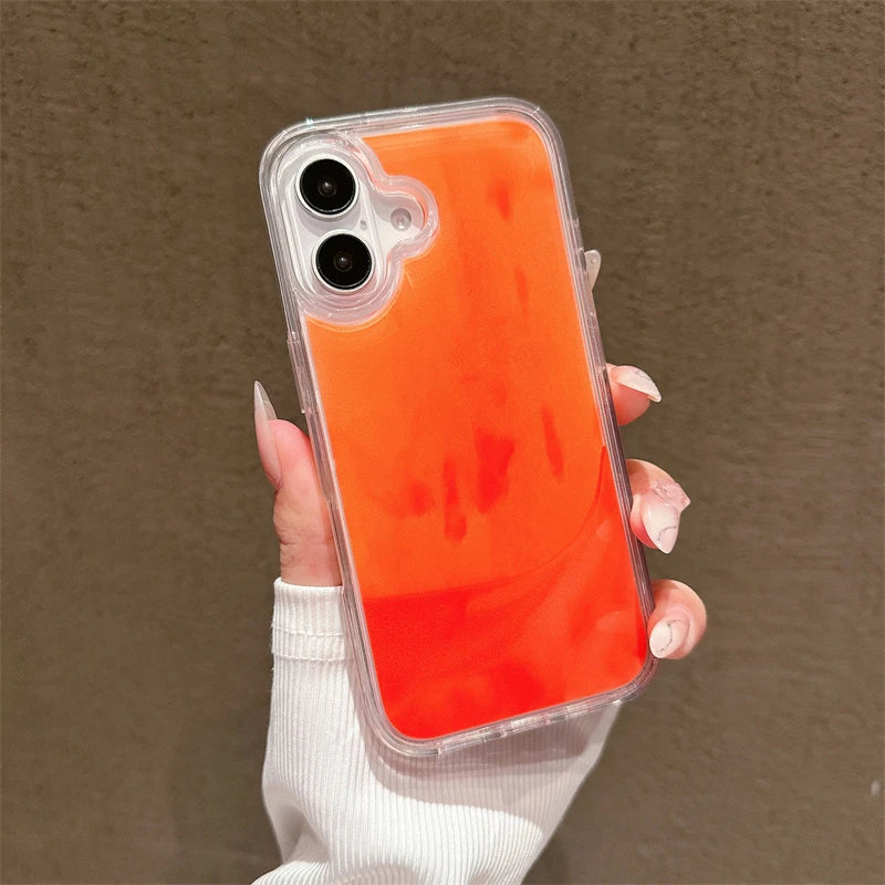Floating Luminous Quicksand Phone Case for Iphone 14 15 16 Pro Max 13 Cover Dark Glow Gloss Liquid Glitter Shell Hard Coque Girl