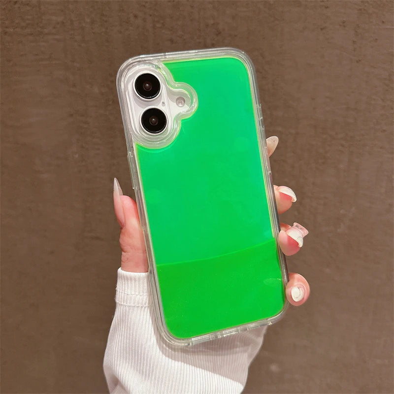 Floating Luminous Quicksand Phone Case for Iphone 14 15 16 Pro Max 13 Cover Dark Glow Gloss Liquid Glitter Shell Hard Coque Girl