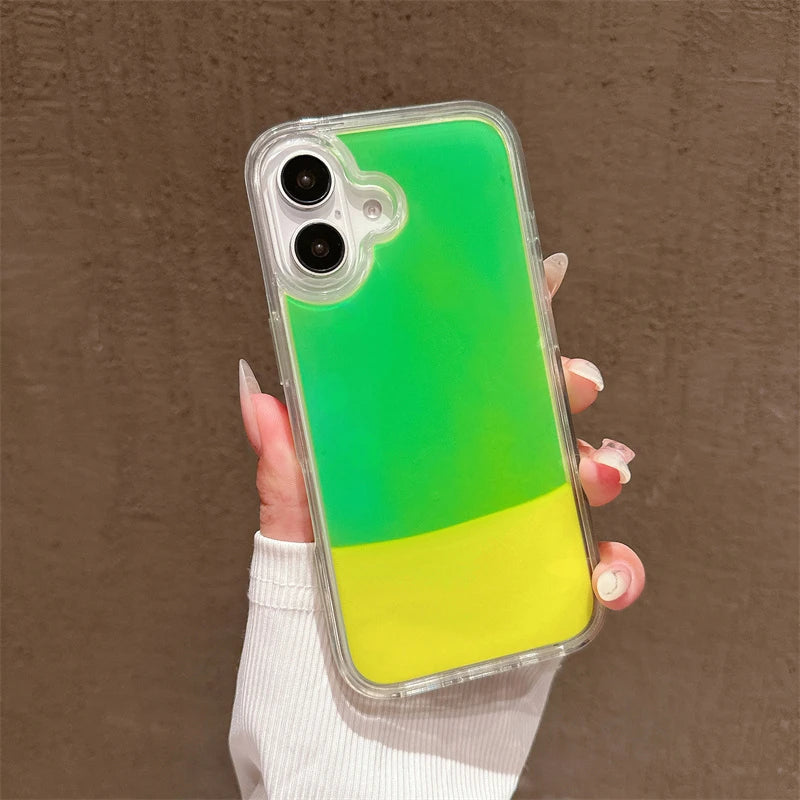 Floating Luminous Quicksand Phone Case for Iphone 14 15 16 Pro Max 13 Cover Dark Glow Gloss Liquid Glitter Shell Hard Coque Girl